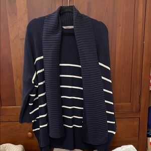 Athleta Navy and White Striped Cardigan